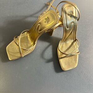 Zara Metallic Gold Heeled Sandals
